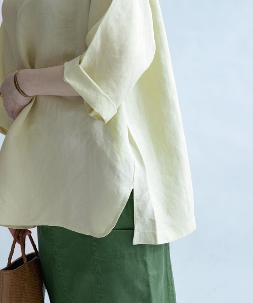 FORK&SPOON（フォークアンドスプーン）の「FORK&SPOON　リネン混布帛Tシャツ（Tシャツ/カットソー・レディース・チャコールグレー/ベージュ/レッド・1）」の12枚目の写真