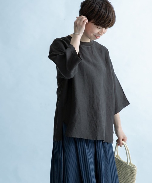 FORK&SPOON（フォークアンドスプーン）の「FORK&SPOON　リネン混布帛Tシャツ（Tシャツ/カットソー・レディース・チャコールグレー/ベージュ/レッド・1）」の18枚目の写真