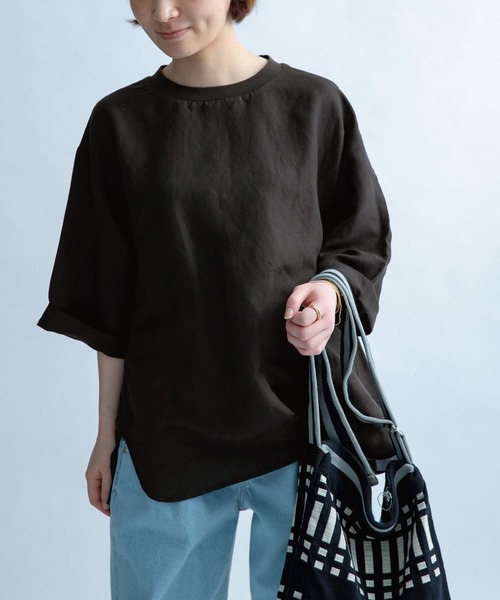 FORK&SPOON（フォークアンドスプーン）の「FORK&SPOON　リネン混布帛Tシャツ（Tシャツ/カットソー・レディース・チャコールグレー/ベージュ/レッド・1）」の13枚目の写真