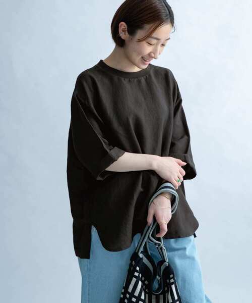 FORK&SPOON（フォークアンドスプーン）の「FORK&SPOON　リネン混布帛Tシャツ（Tシャツ/カットソー・レディース・チャコールグレー/ベージュ/レッド・1）」の6枚目の写真