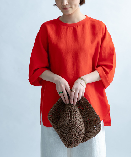 FORK&SPOON（フォークアンドスプーン）の「FORK&SPOON　リネン混布帛Tシャツ（Tシャツ/カットソー・レディース・チャコールグレー/ベージュ/レッド・1）」の19枚目の写真