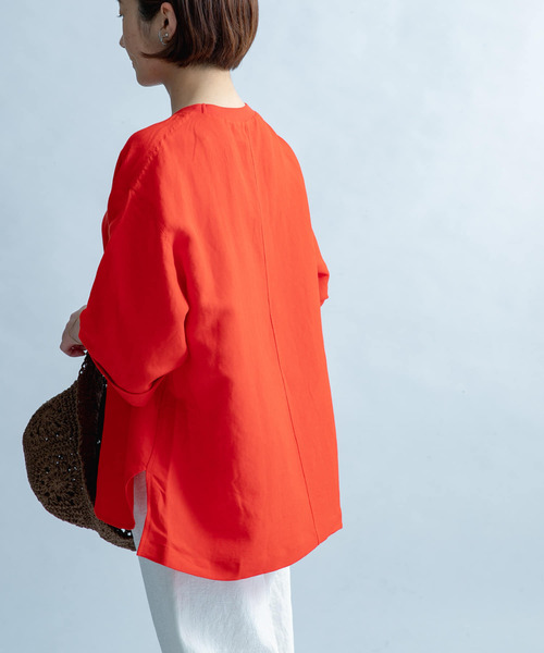 FORK&SPOON（フォークアンドスプーン）の「FORK&SPOON　リネン混布帛Tシャツ（Tシャツ/カットソー・レディース・チャコールグレー/ベージュ/レッド・1）」の14枚目の写真