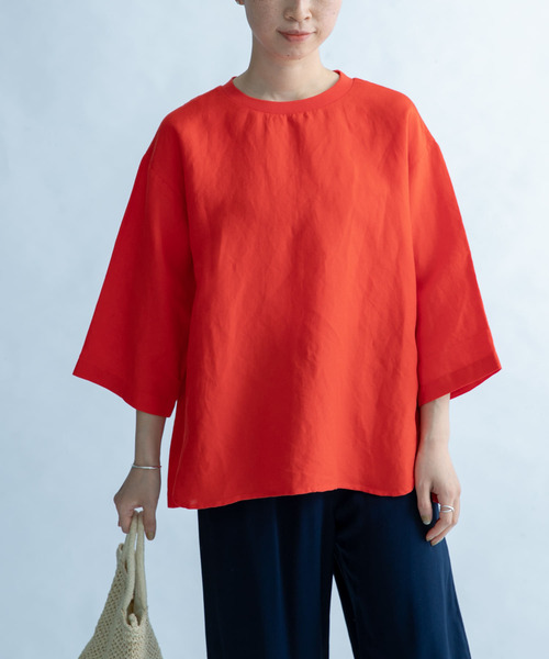 FORK&SPOON（フォークアンドスプーン）の「FORK&SPOON　リネン混布帛Tシャツ（Tシャツ/カットソー・レディース・チャコールグレー/ベージュ/レッド・1）」の7枚目の写真