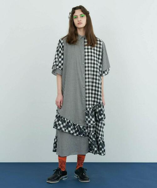 FRAPBOIS(フラボア)の「エアーチェック ワンピース(ワンピース・レディース・ブラック/ブルー・1/0)」の14枚目の写真