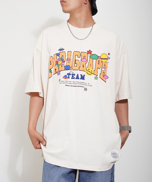 Paragraph（パラグラフ）の「Paragraph(パラグラフ) アーチロゴ スマイル 半袖Tシャツ（Tシャツ/カットソー・メンズ・ライトグレー/パープル/イエロー/ブルー/グリーン/アイボリー/チャコール・FREE）」の2枚目の写真