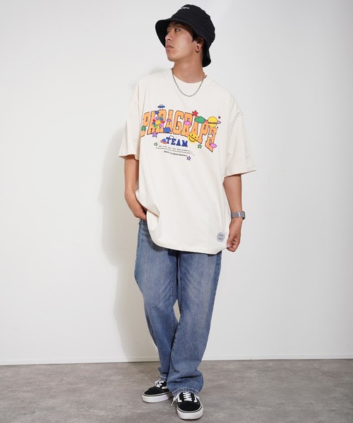 Paragraph（パラグラフ）の「Paragraph(パラグラフ) アーチロゴ スマイル 半袖Tシャツ（Tシャツ/カットソー・メンズ・ライトグレー/パープル/イエロー/ブルー/グリーン/アイボリー/チャコール・FREE）」の10枚目の写真