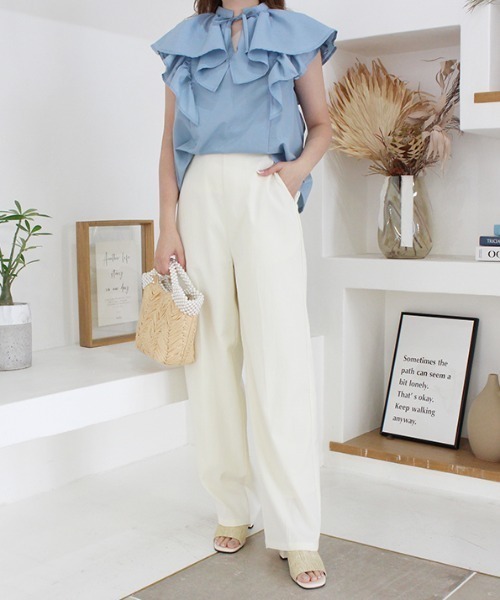 MODE ROBE（モードローブ）の「ストレートワイドパンツ（その他パンツ・レディース・ブラック/ベージュ/アイボリー・FREE）」の9枚目の写真