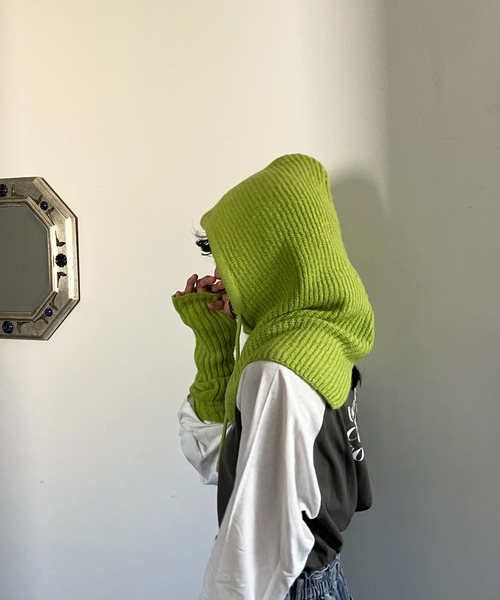 AS KNOW AS plus(アズノゥアズプラス)の「♪畦なこなれ バラクラバ(ニットキャップ/ビーニー・レディース・キナリ/チャコールグレー/ライトグリーン/オレンジ・FREE)」の3枚目の写真