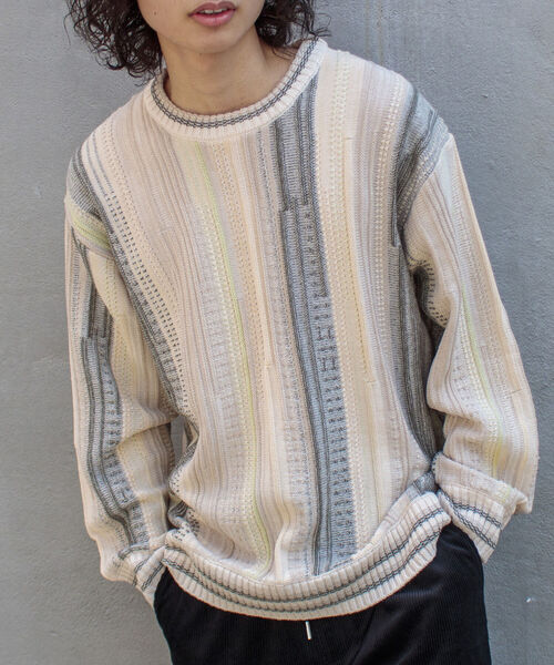 GLOSTER（グロスター）の「【GLOSTER/グロスター】ジオメトリック柄 クージーニット COOGI 3D レトロ（ニット/セーター・メンズ・ホワイト系その他/ブラック系その他/ブルー系その他・S/M/L）」の2枚目の写真