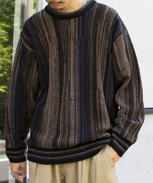 GLOSTER（グロスター）の「【GLOSTER/グロスター】ジオメトリック柄 クージーニット COOGI 3D レトロ（ニット/セーター・メンズ・ホワイト系その他/ブラック系その他/ブルー系その他・S/M/L）」の4枚目の写真