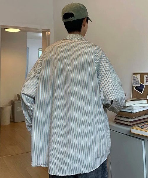 Mayree（メイリー）の「【MayreeMEN'S】ワンポイント シンプルストライプシャツ（シャツ/ブラウス・メンズ・ベージュ/グレー/ブルー/グリーン・MEDIUM/LARGE/X-LARGE）」の12枚目の写真