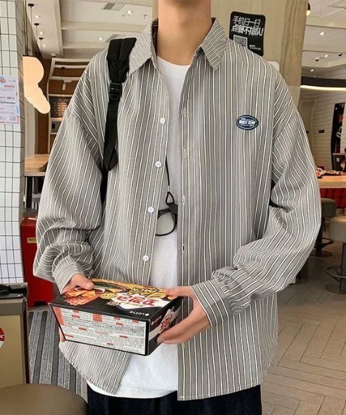 Mayree（メイリー）の「【MayreeMEN'S】ワンポイント シンプルストライプシャツ（シャツ/ブラウス・メンズ・ベージュ/グレー/ブルー/グリーン・MEDIUM/LARGE/X-LARGE）」の10枚目の写真