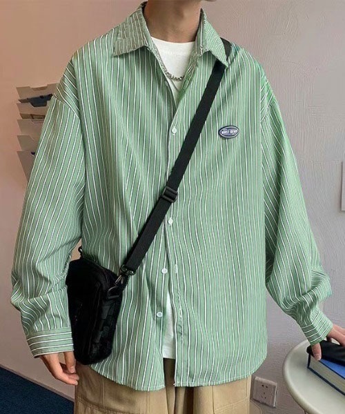 Mayree（メイリー）の「【MayreeMEN'S】ワンポイント シンプルストライプシャツ（シャツ/ブラウス・メンズ・ベージュ/グレー/ブルー/グリーン・MEDIUM/LARGE/X-LARGE）」の18枚目の写真