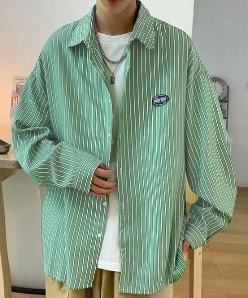 Mayree（メイリー）の「【MayreeMEN'S】ワンポイント シンプルストライプシャツ（シャツ/ブラウス・メンズ・ベージュ/グレー/ブルー/グリーン・MEDIUM/LARGE/X-LARGE）」の20枚目の写真