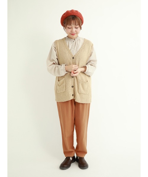 Samansa Mos2（サマンサ モスモス）の「スラブニット前開きベスト（ベスト・レディース・ブラック/ベージュ/ブラウン/グリーン/マスタード・ﾌﾘ-）」の10枚目の写真