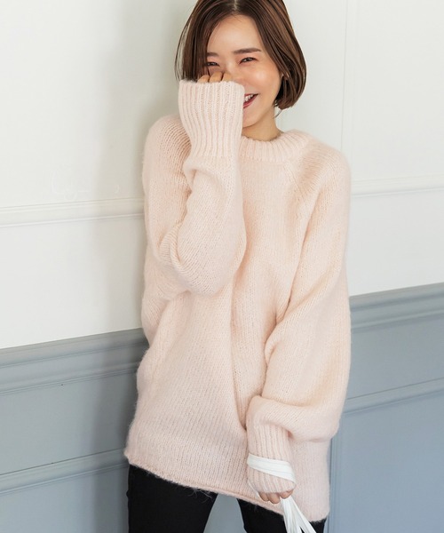 coca(coca)(コカ)の「ウール混フワフワカラーニット(ニット/セーター・レディース・ブルー/ライトピンク・M/L)」の2枚目の写真