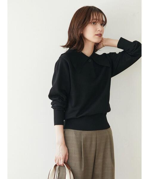 Green Parks(グリーンパークス)の「もちっと衿つきニットプルオーバー(ニット/セーター・レディース・アイボリー/ブラック/ブルー・FREE)」の7枚目の写真