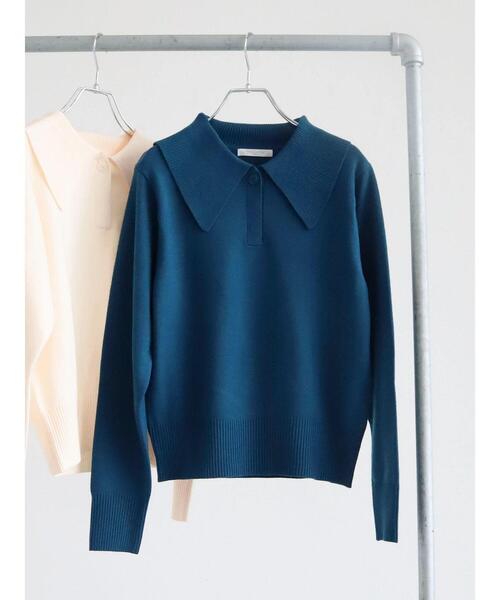 Green Parks(グリーンパークス)の「もちっと衿つきニットプルオーバー(ニット/セーター・レディース・アイボリー/ブラック/ブルー・FREE)」の3枚目の写真