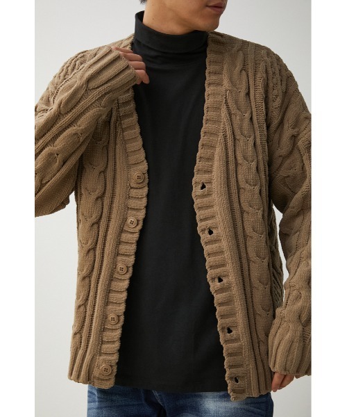 AZUL by moussy（アズールバイマウジー）の「CHENILLE CABLE CARDIGAN/シェニールケーブルカーディガン（カーディガン/ボレロ・メンズ・ブラック/ターコイズブルー/ベージュ/アイボリー/ブルー/グレー・FREE）」の5枚目の写真