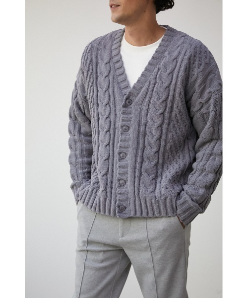 AZUL by moussy（アズールバイマウジー）の「CHENILLE CABLE CARDIGAN/シェニールケーブルカーディガン（カーディガン/ボレロ・メンズ・ブラック/ターコイズブルー/ベージュ/アイボリー/ブルー/グレー・FREE）」の4枚目の写真