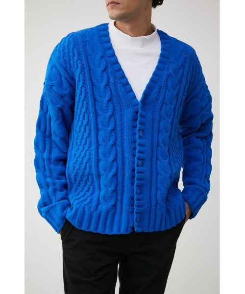 AZUL by moussy（アズールバイマウジー）の「CHENILLE CABLE CARDIGAN/シェニールケーブルカーディガン（カーディガン/ボレロ・メンズ・ブラック/ターコイズブルー/ベージュ/アイボリー/ブルー/グレー・FREE）」の6枚目の写真