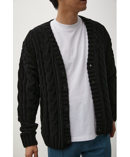 AZUL by moussy（アズールバイマウジー）の「CHENILLE CABLE CARDIGAN/シェニールケーブルカーディガン（カーディガン/ボレロ・メンズ・ブラック/ターコイズブルー/ベージュ/アイボリー/ブルー/グレー・FREE）」の3枚目の写真