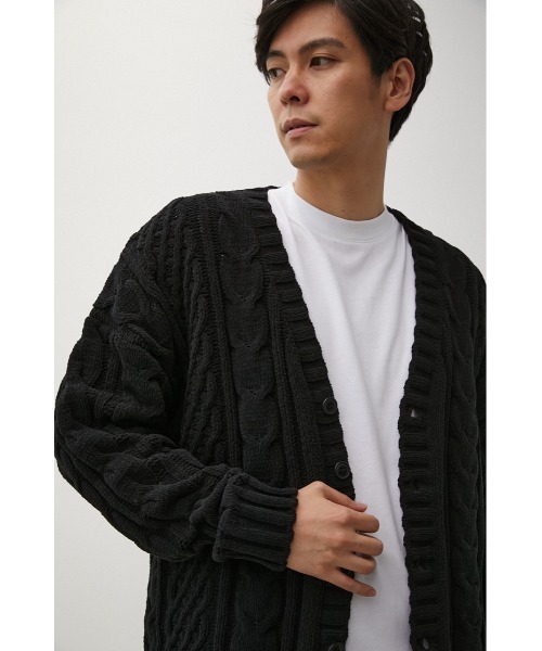 AZUL by moussy（アズールバイマウジー）の「CHENILLE CABLE CARDIGAN/シェニールケーブルカーディガン（カーディガン/ボレロ・メンズ・ブラック/ターコイズブルー/ベージュ/アイボリー/ブルー/グレー・FREE）」の19枚目の写真