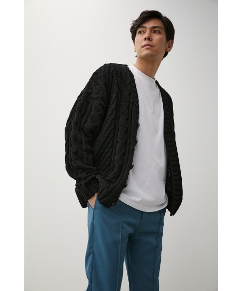 AZUL by moussy（アズールバイマウジー）の「CHENILLE CABLE CARDIGAN/シェニールケーブルカーディガン（カーディガン/ボレロ・メンズ・ブラック/ターコイズブルー/ベージュ/アイボリー/ブルー/グレー・FREE）」の20枚目の写真