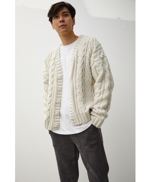 AZUL by moussy（アズールバイマウジー）の「CHENILLE CABLE CARDIGAN/シェニールケーブルカーディガン（カーディガン/ボレロ・メンズ・ブラック/ターコイズブルー/ベージュ/アイボリー/ブルー/グレー・FREE）」の9枚目の写真