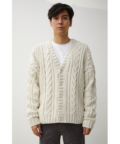 AZUL by moussy（アズールバイマウジー）の「CHENILLE CABLE CARDIGAN/シェニールケーブルカーディガン（カーディガン/ボレロ・メンズ・ブラック/ターコイズブルー/ベージュ/アイボリー/ブルー/グレー・FREE）」の11枚目の写真
