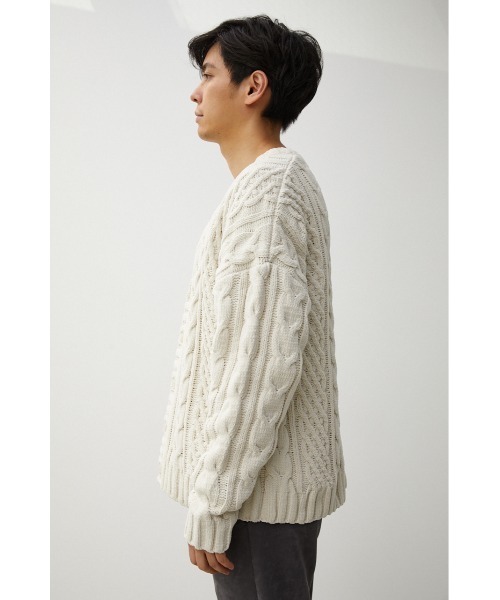 AZUL by moussy（アズールバイマウジー）の「CHENILLE CABLE CARDIGAN/シェニールケーブルカーディガン（カーディガン/ボレロ・メンズ・ブラック/ターコイズブルー/ベージュ/アイボリー/ブルー/グレー・FREE）」の12枚目の写真