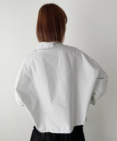 セール】ミニ刺繍ロゴショート丈ストライプシャツ（シャツ