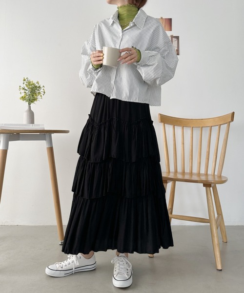 CLEA（クレア）の「ミニ刺繍ロゴショート丈ストライプシャツ（シャツ/ブラウス・レディース・ブルー/サックスブルー/ホワイト・FREE/M）」の16枚目の写真