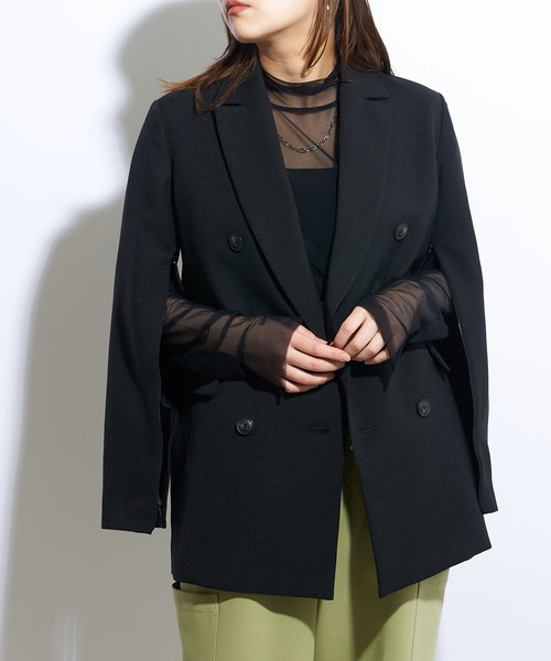 Lui's（ルイス）の「【23SS】2WAYスリーブツイルオーバーダブルジャケット(セットアップ対応)（テーラードジャケット・レディース・ブラック/オリーブ・FREE）」の2枚目の写真