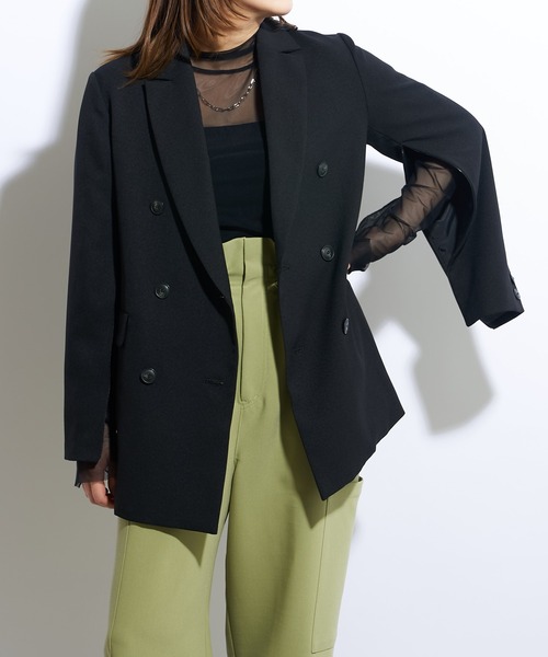 Lui's（ルイス）の「【23SS】2WAYスリーブツイルオーバーダブルジャケット(セットアップ対応)（テーラードジャケット・レディース・ブラック/オリーブ・FREE）」の3枚目の写真