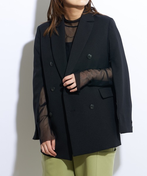 Lui's（ルイス）の「【23SS】2WAYスリーブツイルオーバーダブルジャケット(セットアップ対応)（テーラードジャケット・レディース・ブラック/オリーブ・FREE）」の4枚目の写真