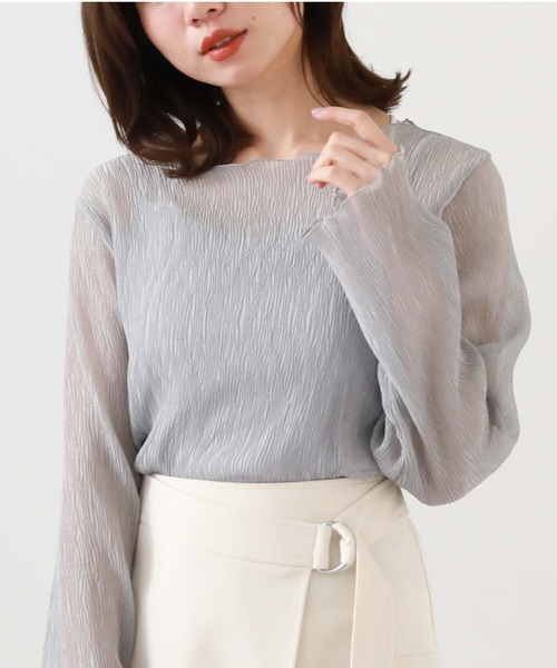 archives（アルシーヴ）の「シアー楊柳ＴＯＰＳ（Tシャツ/カットソー・レディース・ピンク/グリーン/ブラック/アイボリー/グレー・MEDIUM）」の4枚目の写真