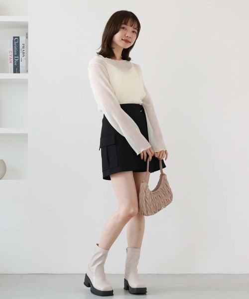 archives（アルシーヴ）の「シアー楊柳ＴＯＰＳ（Tシャツ/カットソー・レディース・ピンク/グリーン/ブラック/アイボリー/グレー・MEDIUM）」の11枚目の写真