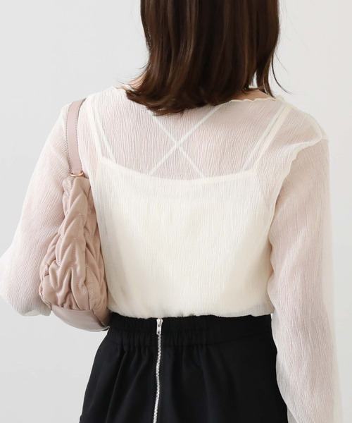 archives（アルシーヴ）の「シアー楊柳ＴＯＰＳ（Tシャツ/カットソー・レディース・ピンク/グリーン/ブラック/アイボリー/グレー・MEDIUM）」の9枚目の写真