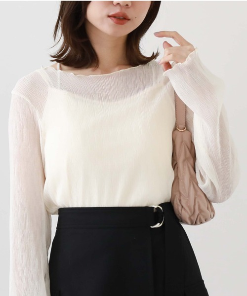 archives（アルシーヴ）の「シアー楊柳ＴＯＰＳ（Tシャツ/カットソー・レディース・ピンク/グリーン/ブラック/アイボリー/グレー・MEDIUM）」の7枚目の写真