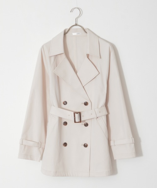 Honeys（ハニーズ）の「撥水加工ハーフ丈トレンチコート（トレンチコート・レディース・ベージュ/ピンク/アイボリー/グレイッシュベージュ・S/M/L/LL）」の18枚目の写真