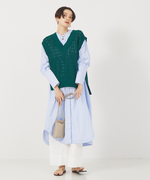 qualite（カリテ）の「ハイカウントロングシャツワンピース（ワンピース・レディース・ブルー/ベージュ・フリー）」の5枚目の写真