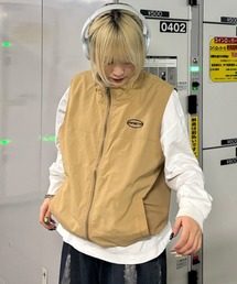 【Snap club】サークル刺繍 ナイロンジップベスト