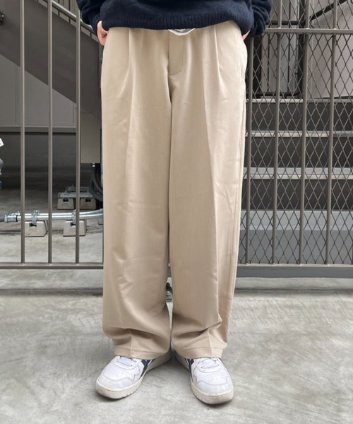 VALAADO BAG ベージュ　ワイドスラックス ダブルヘム ウールワイドスラックス chw22a172-ファッション通販