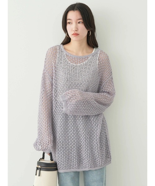 earth music&ecology（アースミュージックアンドエコロジー）の「メッシュ編みニットプルオーバー（ニット/セーター・レディース・グレイッシュブルー/ブラック/アイボリー/ライラック・FREE）」の6枚目の写真