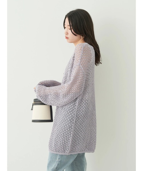 earth music&ecology（アースミュージックアンドエコロジー）の「メッシュ編みニットプルオーバー（ニット/セーター・レディース・グレイッシュブルー/ブラック/アイボリー/ライラック・FREE）」の7枚目の写真