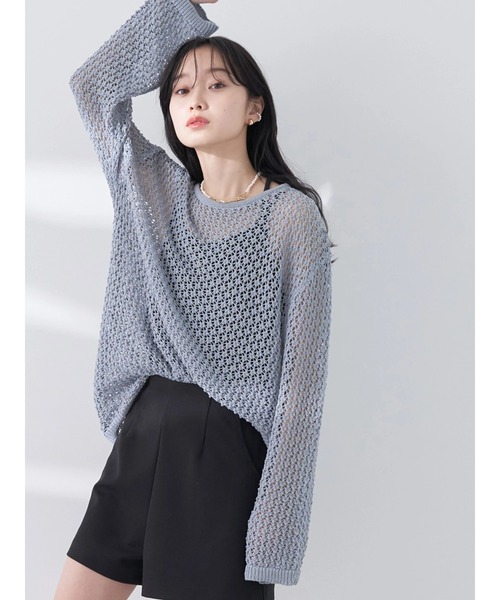 earth music&ecology（アースミュージックアンドエコロジー）の「メッシュ編みニットプルオーバー（ニット/セーター・レディース・グレイッシュブルー/ブラック/アイボリー/ライラック・FREE）」の22枚目の写真