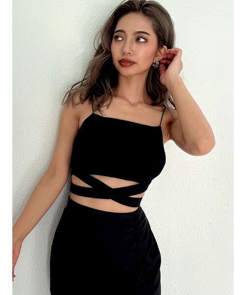 GYDA（ジェイダ）の「ウエストクロステレコビスチェ（キャミソール・レディース・ブラック/オフホワイト・FREE）」の6枚目の写真
