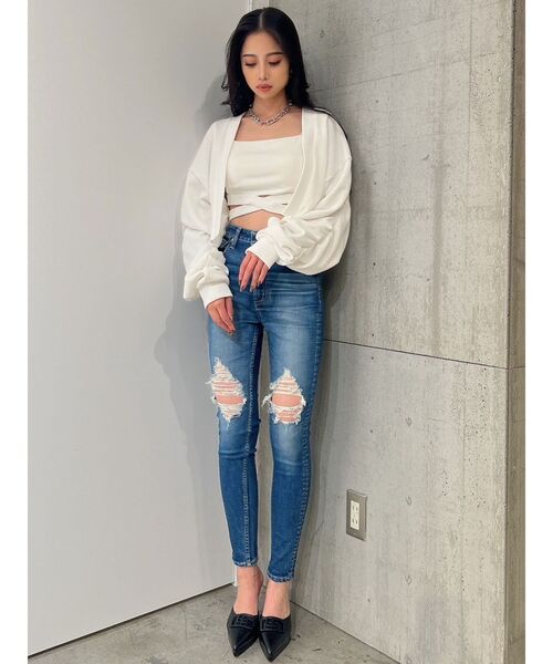 GYDA（ジェイダ）の「ウエストクロステレコビスチェ（キャミソール・レディース・ブラック/オフホワイト・FREE）」の4枚目の写真