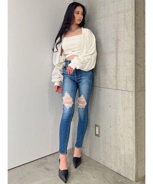 GYDA（ジェイダ）の「ウエストクロステレコビスチェ（キャミソール・レディース・ブラック/オフホワイト・FREE）」の20枚目の写真